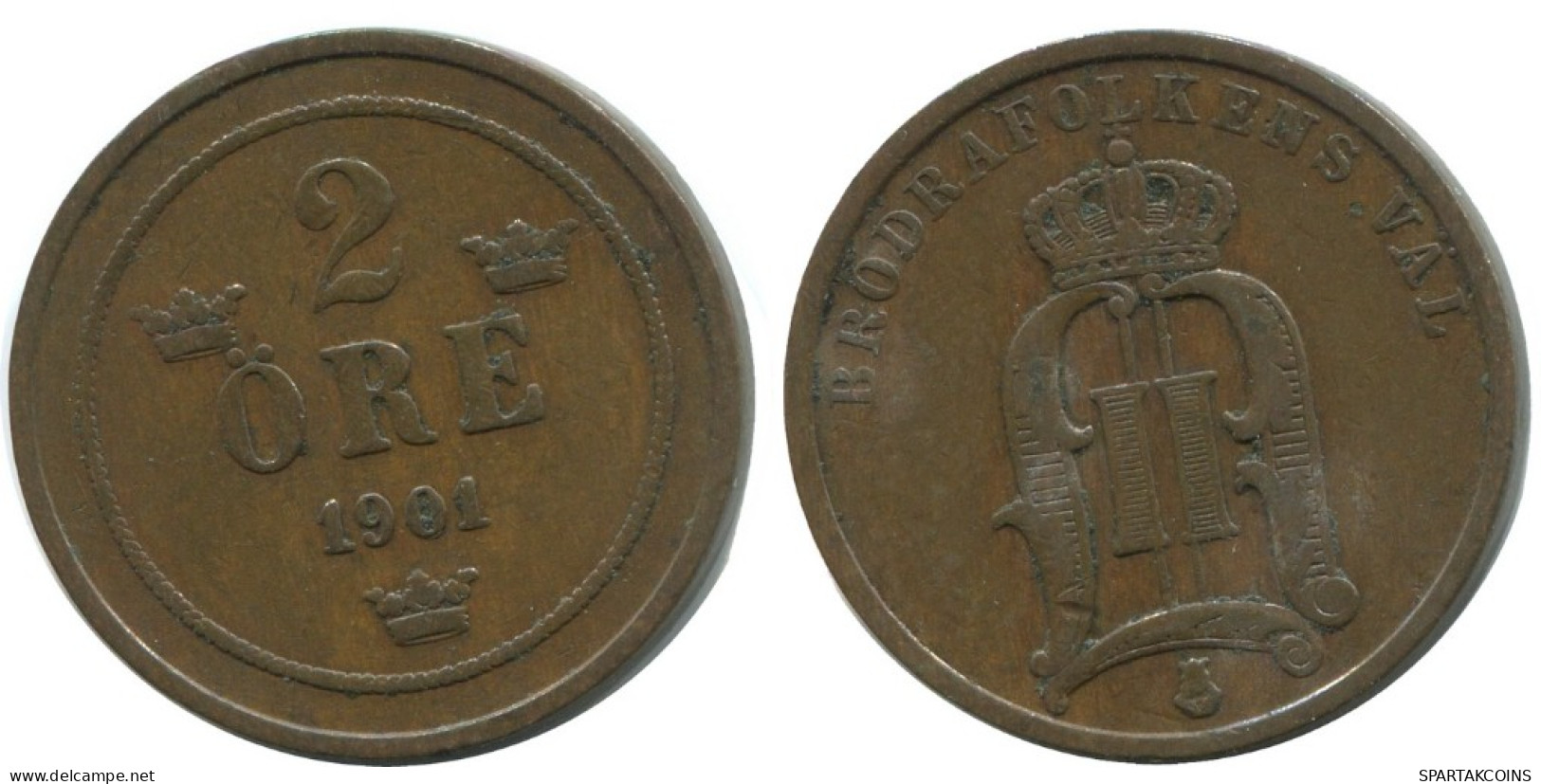 2 ORE 1901 SWEDEN Coin #AC958.2.U.A - Suecia