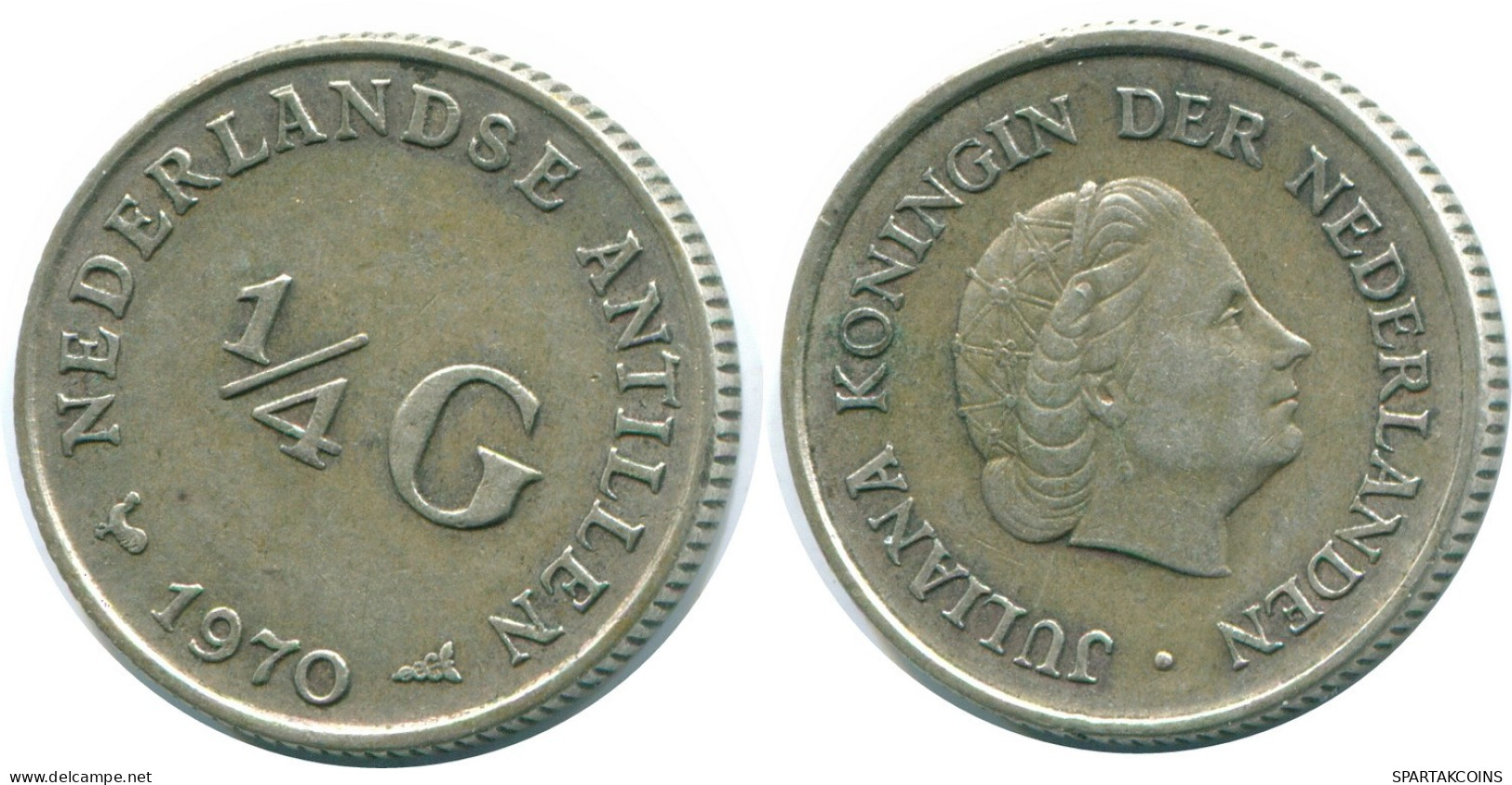 1/4 GULDEN 1970 NETHERLANDS ANTILLES SILVER Colonial Coin #NL11684.4.U.A - Netherlands Antilles