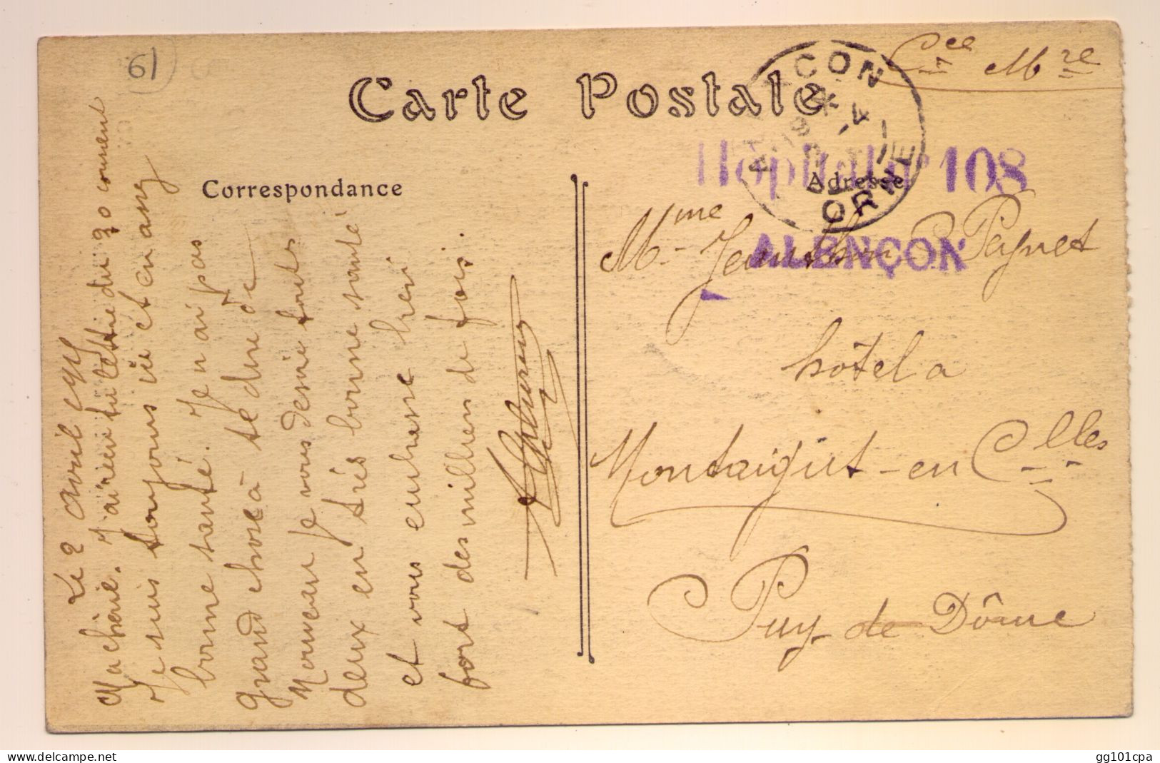 Cachet "Hôpital 108 Alençon" 1915 Cp Alençon - Paiement Par MANGOPAY Uniquement - WW I