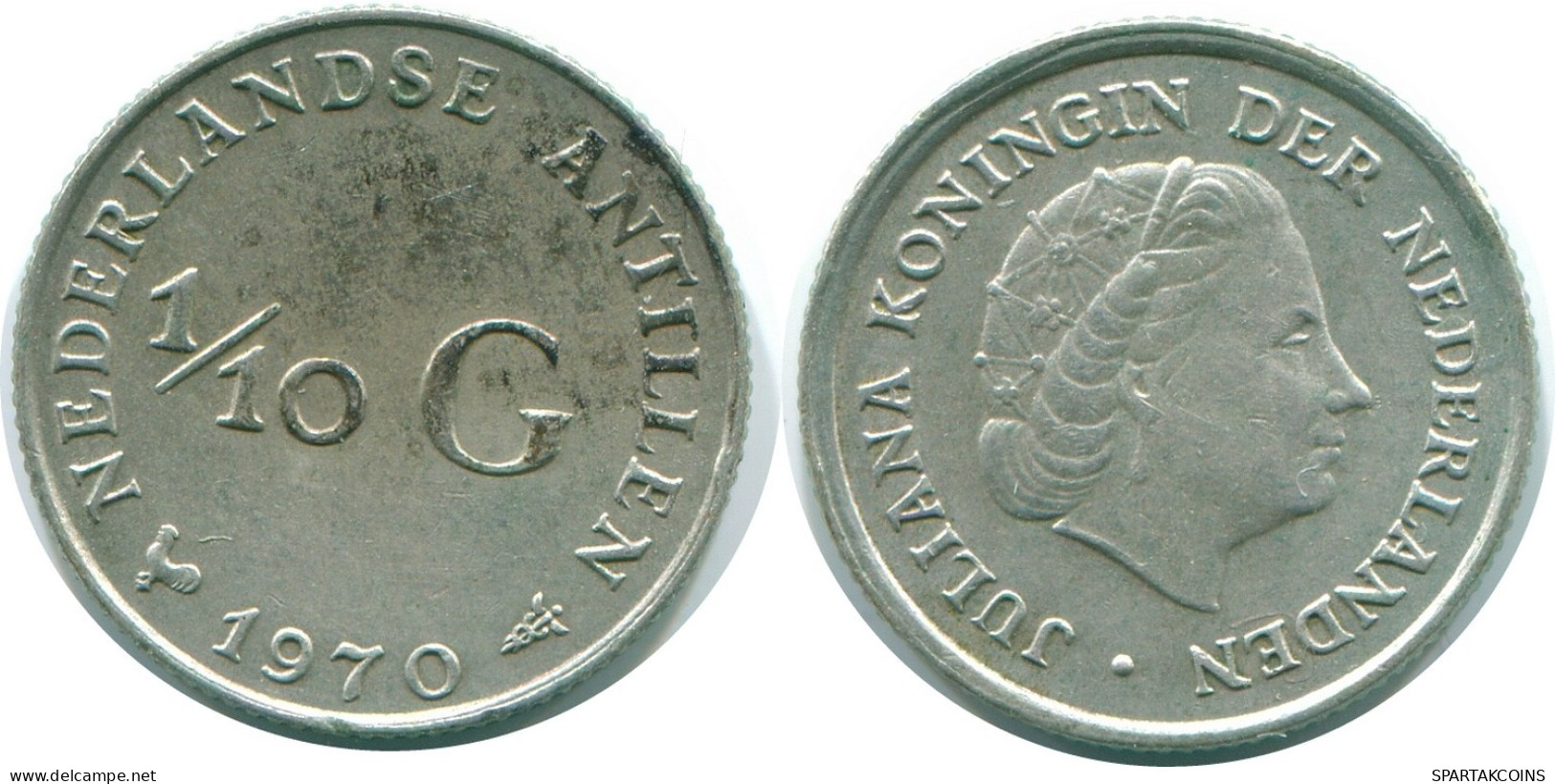 1/10 GULDEN 1970 ANTILLAS NEERLANDESAS PLATA Colonial Moneda #NL12975.3.E.A - Netherlands Antilles