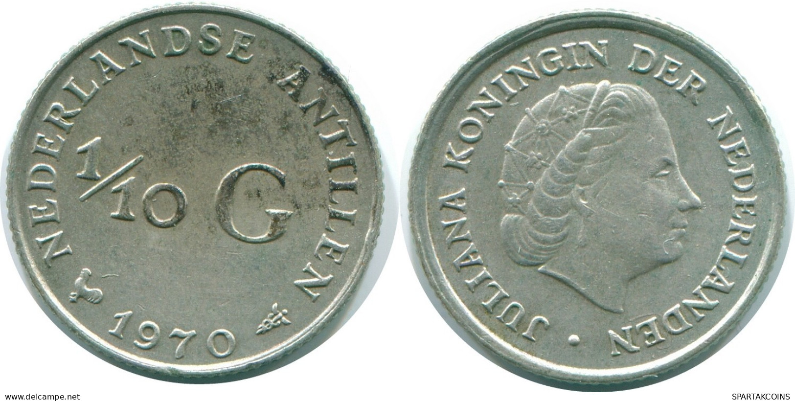 1/10 GULDEN 1970 ANTILLAS NEERLANDESAS PLATA Colonial Moneda #NL12975.3.E.A - Antille Olandesi