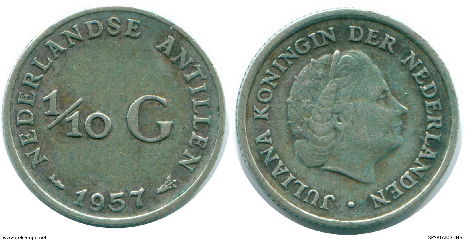 1/10 GULDEN 1957 ANTILLAS NEERLANDESAS PLATA Colonial Moneda #NL12177.3.E.A - Netherlands Antilles