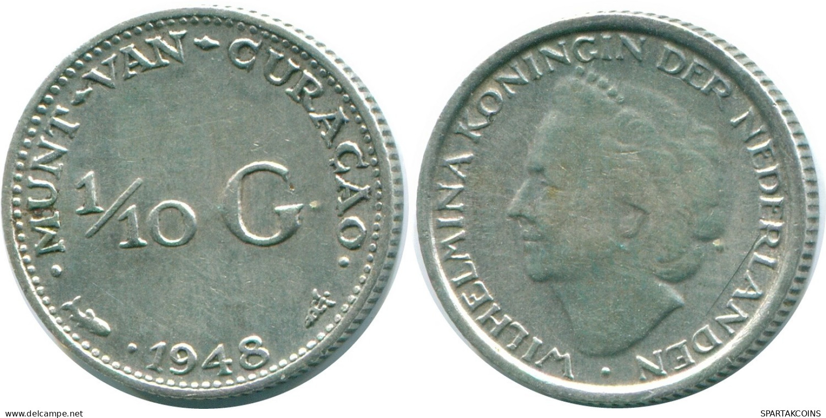 1/10 GULDEN 1948 CURACAO NÉERLANDAIS NETHERLANDS ARGENT Colonial Pièce #NL11883.3.F.A - Curaçao