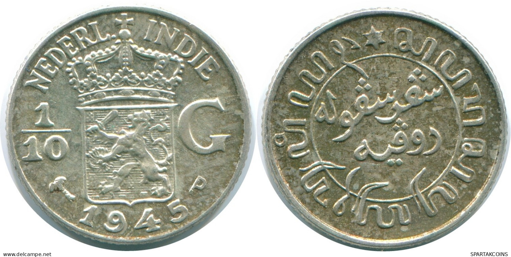 1/10 GULDEN 1945 P NIEDERLANDE OSTINDIEN SILBER Koloniale Münze #NL14202.3.D.A - Niederländisch-Indien