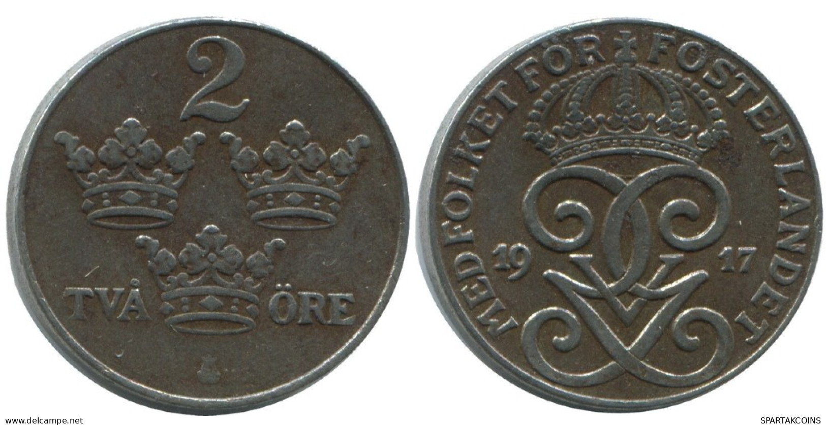 2 ORE 1917 SUÈDE SWEDEN Pièce #AC781.2.F.A - Suède