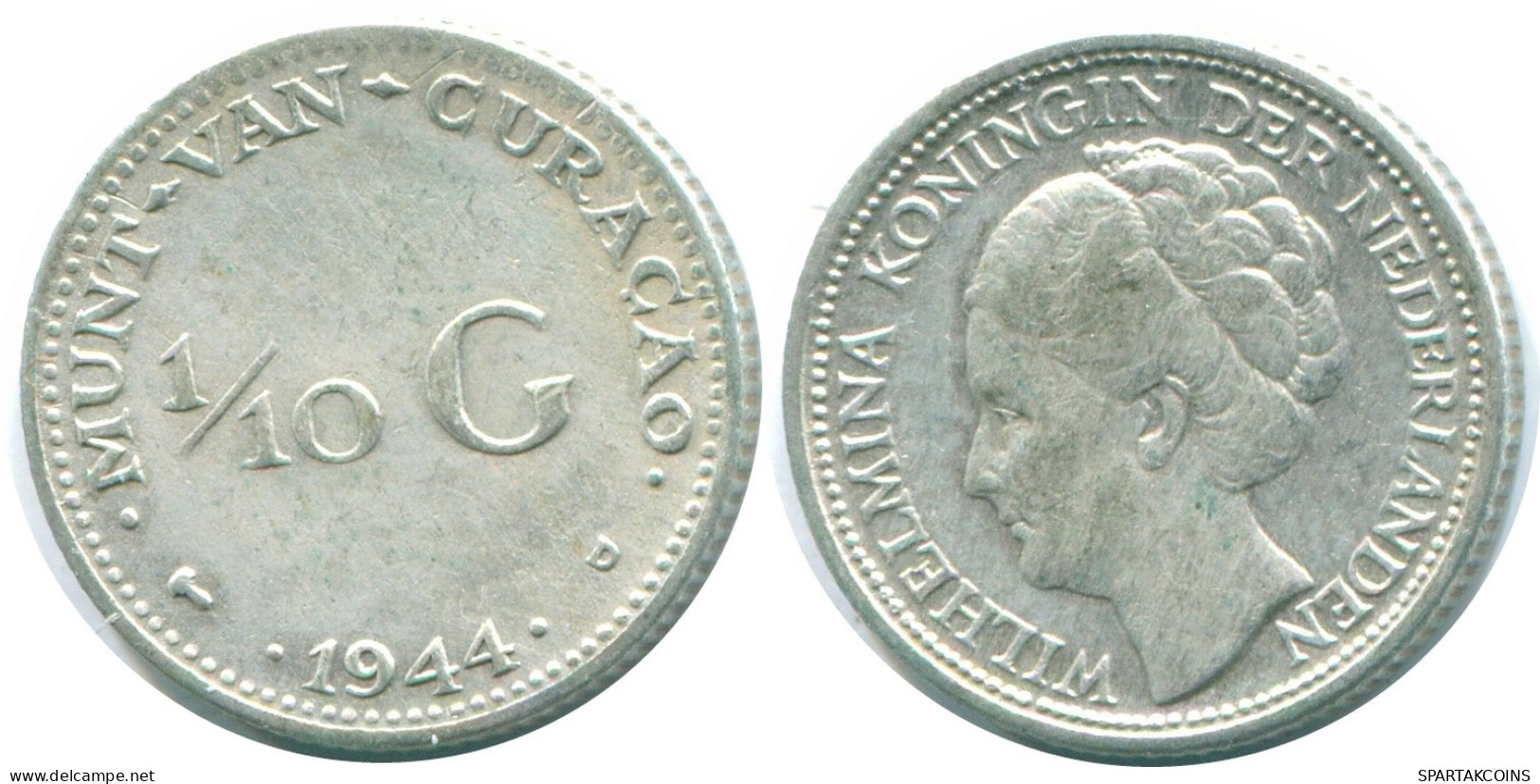 1/10 GULDEN 1944 CURACAO Netherlands SILVER Colonial Coin #NL11761.3.U.A - Curaçao