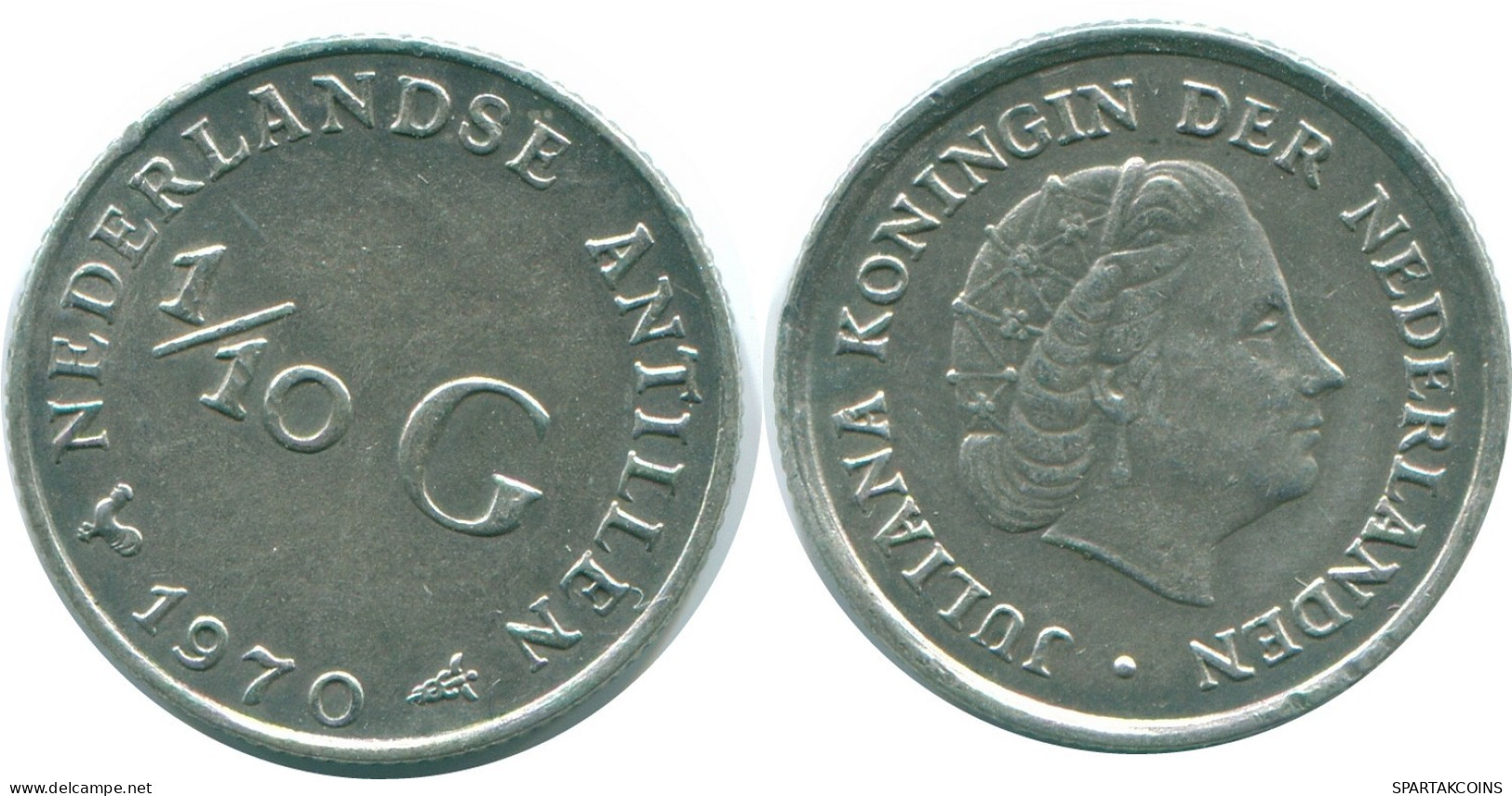 1/10 GULDEN 1970 NETHERLANDS ANTILLES SILVER Colonial Coin #NL12981.3.U.A - Niederländische Antillen