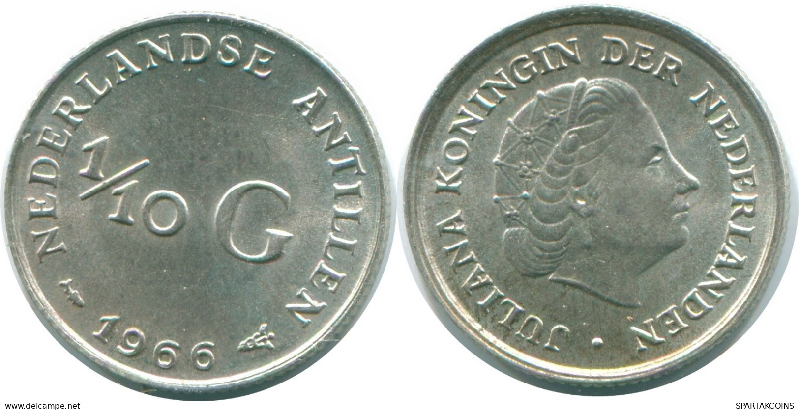 1/10 GULDEN 1966 ANTILLES NÉERLANDAISES ARGENT Colonial Pièce #NL12896.3.F.A - Netherlands Antilles