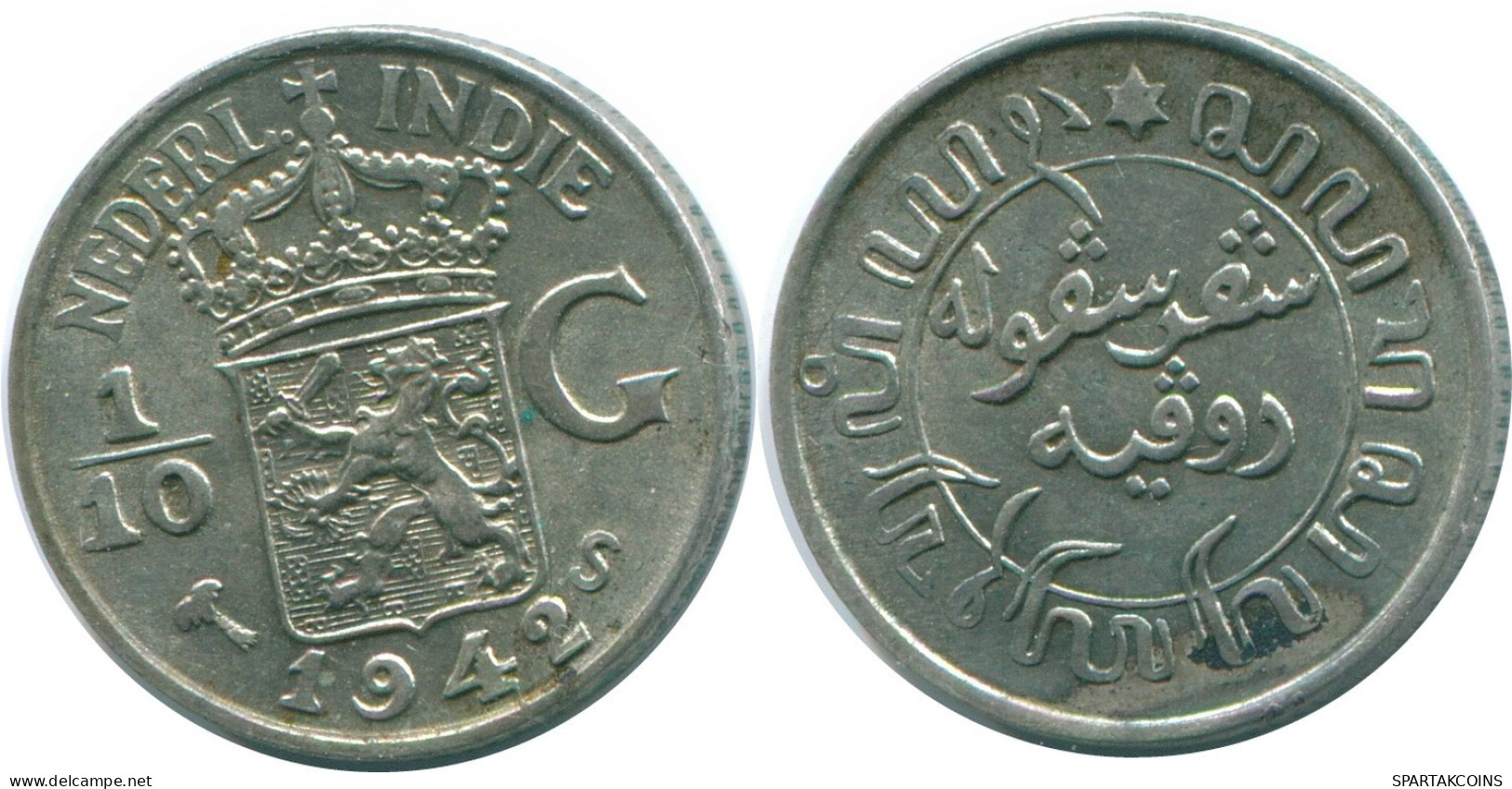 1/10 GULDEN 1942 NETHERLANDS EAST INDIES SILVER Colonial Coin #NL13919.3.U.A - Niederländisch-Indien