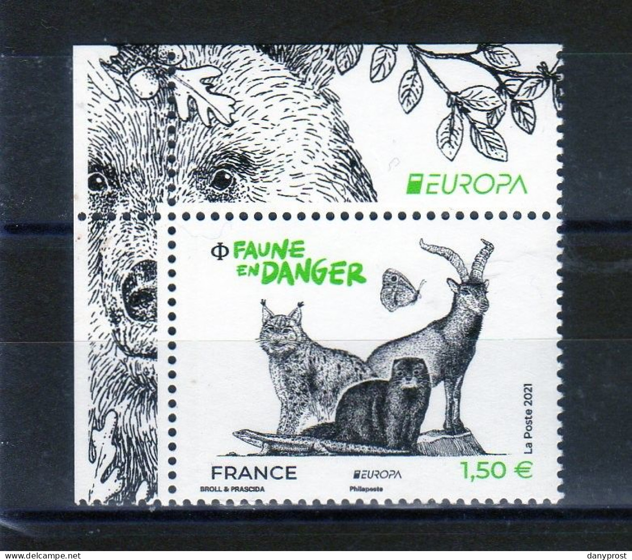 FR 2021-Coin Haut Gauche Illustré Du BLOC FEUILLET  "  EUROPA - Faune En Danger  " 1 Timbre à 1.50 € - Neuf** - Ungebraucht