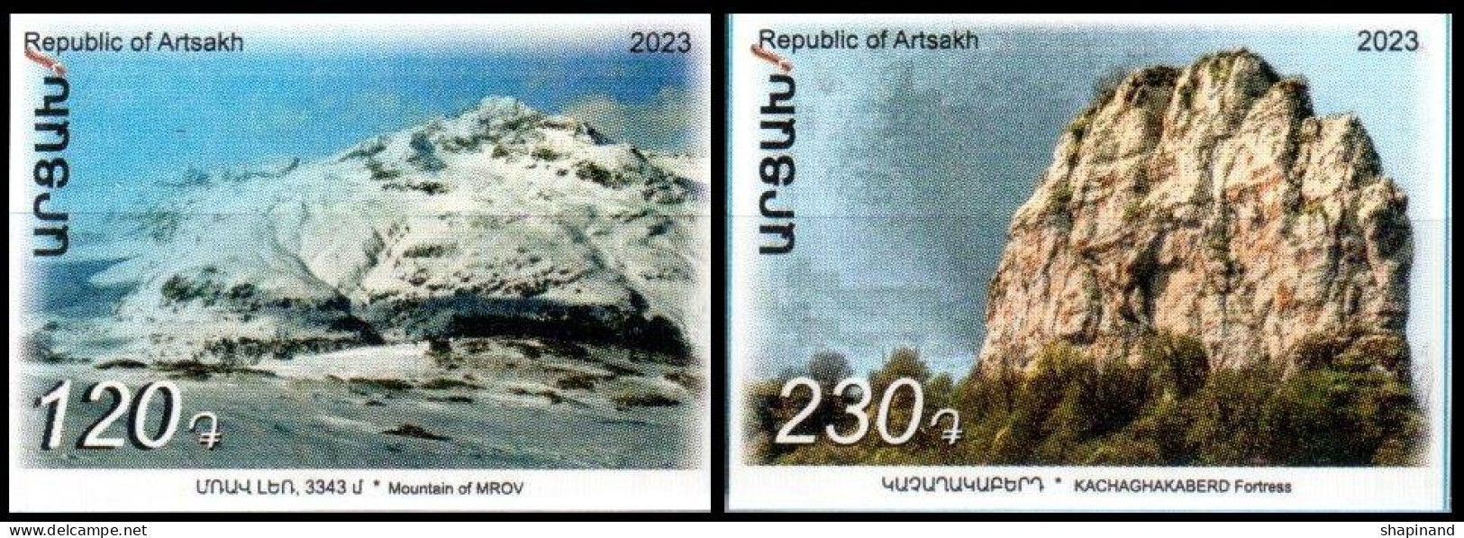 Artsakh 2023 «Sights Of Artsakh» 2v Self-adhesive. (imperforated) Quality:100% - Armenia