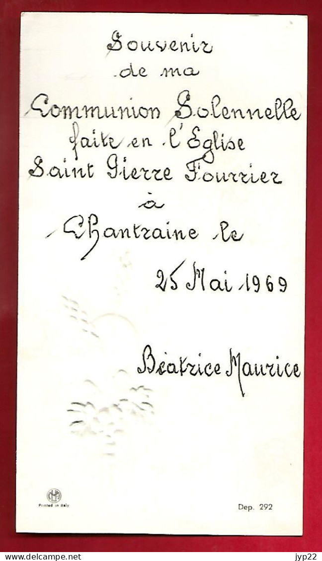 Image Pieuse Ed M.L.A. 292 - Communion Béatrice Maurice Saint Pierre Fourier Chantraine 25-05-1969 - Images Religieuses