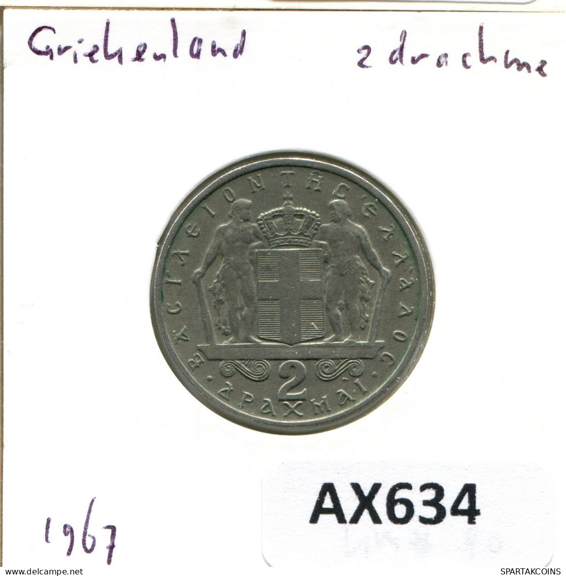 2 DRACHMES 1967 GRECIA GREECE Moneda #AX634.E.A - Grecia