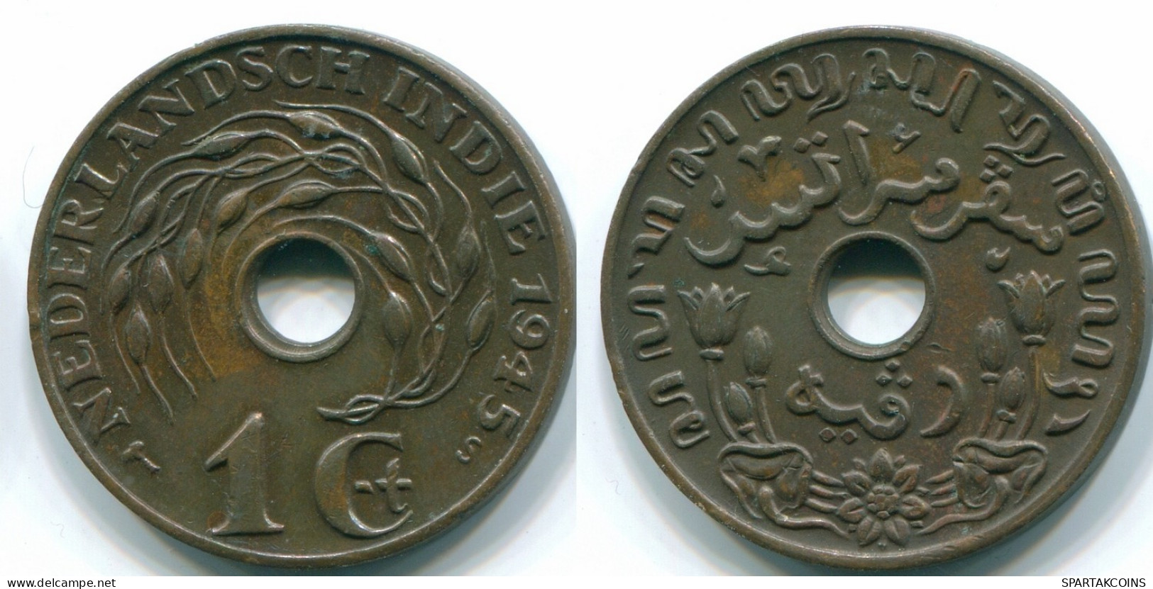 1 CENT 1945 S INDES ORIENTALES NÉERLANDAISES INDONÉSIE INDONESIA Bronze Colonial Pièce #S10363.F.A - Nederlands-Indië