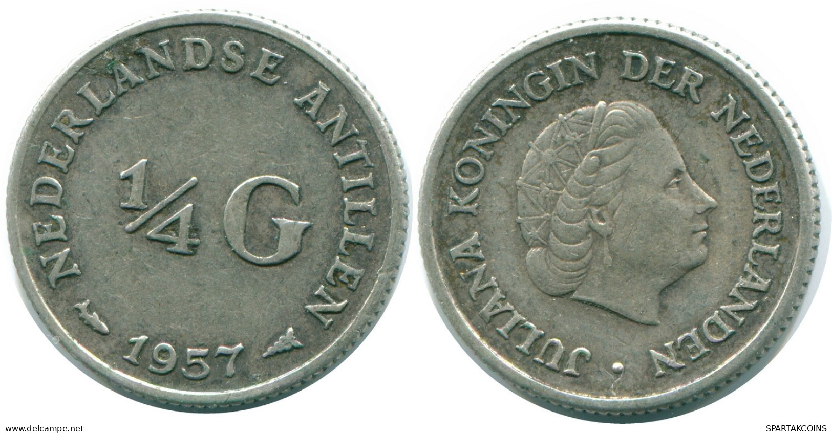 1/4 GULDEN 1957 NIEDERLÄNDISCHE ANTILLEN SILBER Koloniale Münze #NL10990.4.D.A - Niederländische Antillen