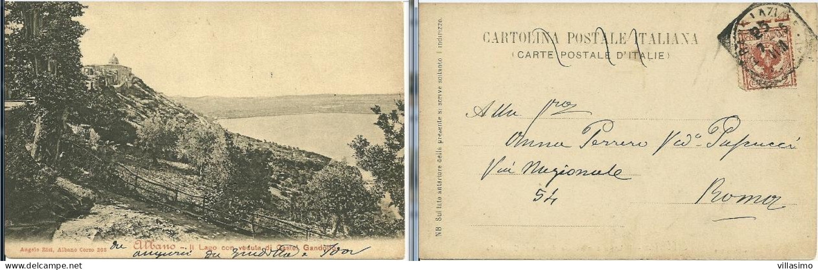 ROMA - ALBANO - IL LAGO CON VEDUTA DI CASTEL GANDOLFO - VG. 1905 - Panoramic Views