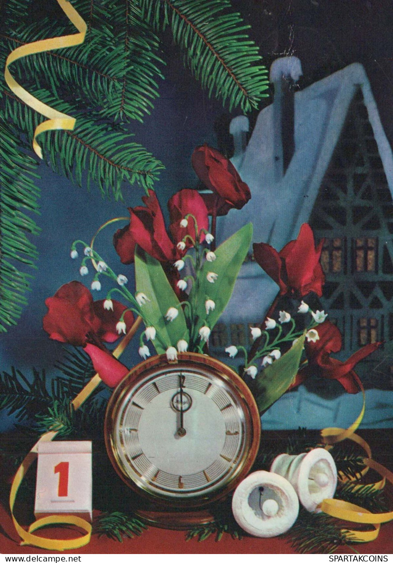 Happy New Year Christmas TABLE CLOCK Vintage Postcard CPSM #PAT745.A - Neujahr