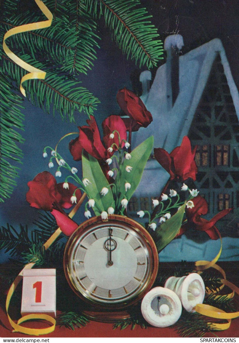 Happy New Year Christmas TABLE CLOCK Vintage Postcard CPSM #PAT745.A - Nouvel An