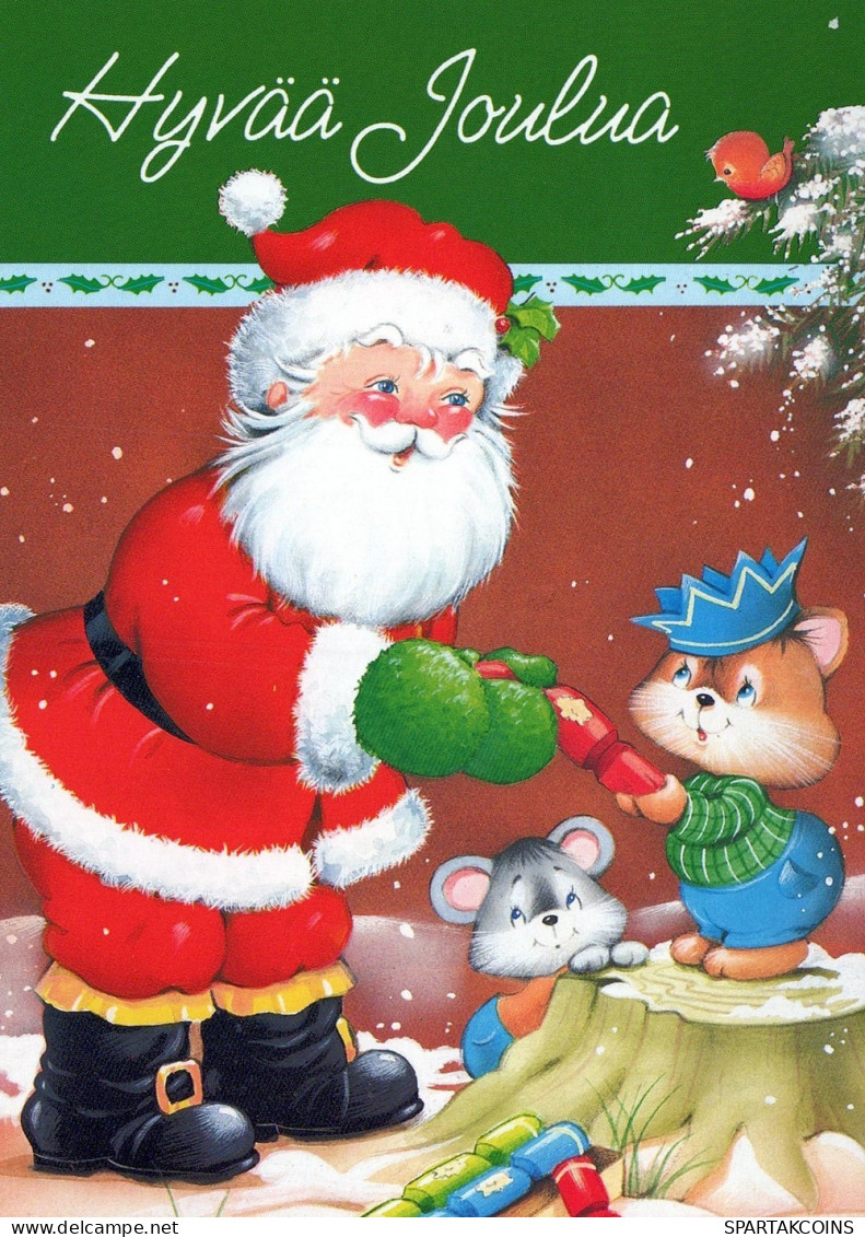 PÈRE NOËL Animaux NOËL Fêtes Voeux Vintage Carte Postale CPSM #PAK482.A - Santa Claus
