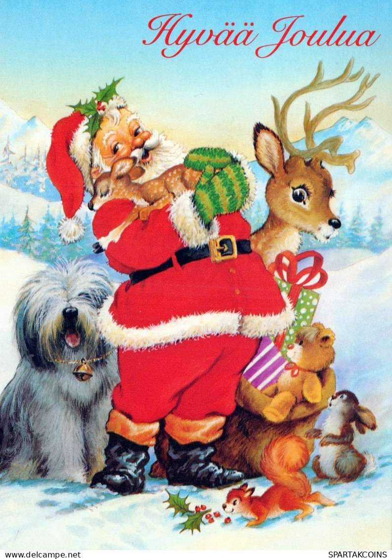 PÈRE NOËL Animaux NOËL Fêtes Voeux Vintage Carte Postale CPSM #PAK522.A - Santa Claus