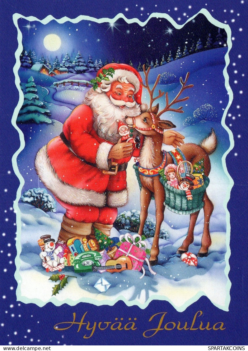 SANTA CLAUS ANIMALS CHRISTMAS Holidays Vintage Postcard CPSM #PAK514.A - Santa Claus