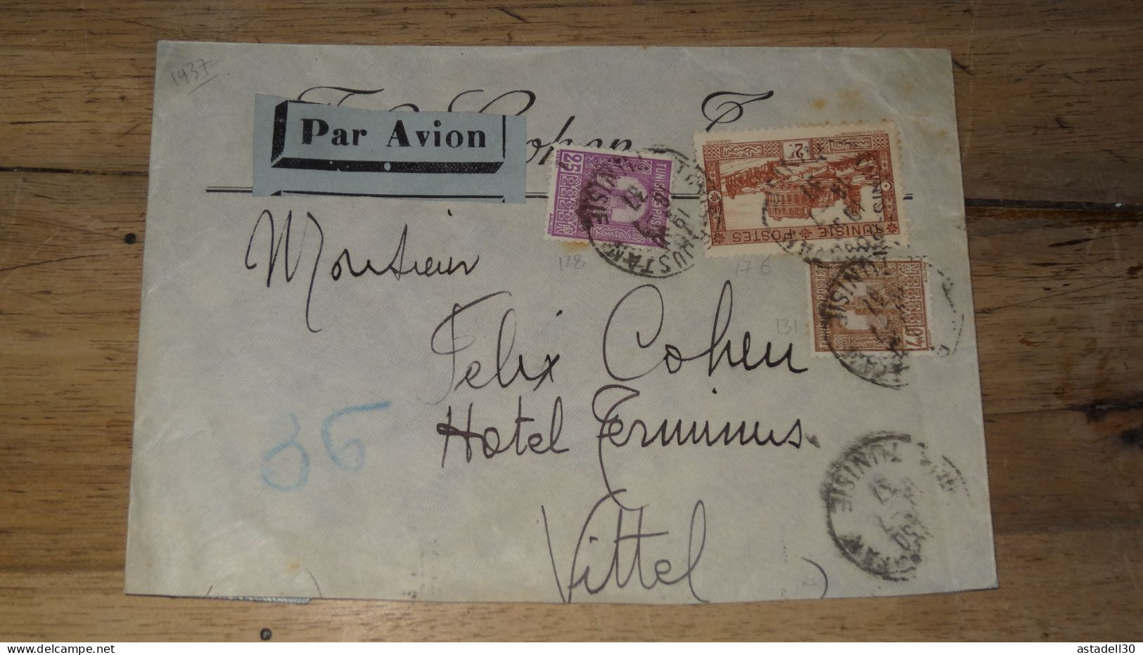 Enveloppe Tunisie, Avion, Tunis 1937   ......... Boite1 ...... 240424-50 - Brieven En Documenten
