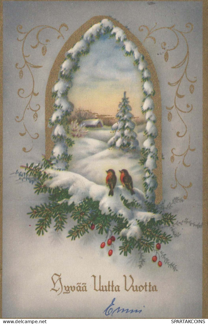 Bonne Année Noël OISEAU Vintage Carte Postale CPSMPF #PKD753.A - Neujahr