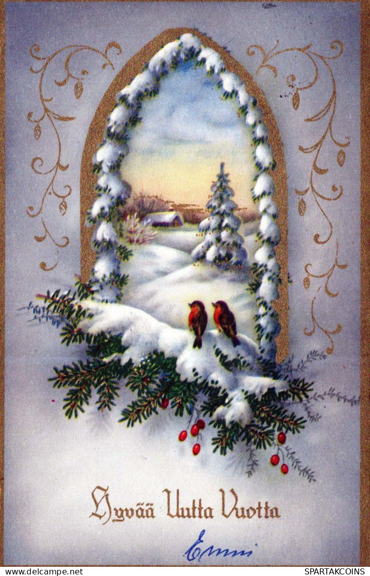 Bonne Année Noël OISEAU Vintage Carte Postale CPSMPF #PKD753.A - Neujahr