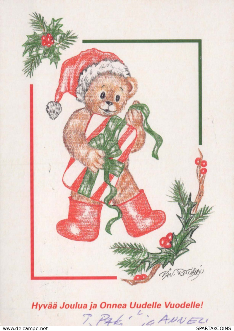 Feliz Año Navidad OSO DE PELUCHE Vintage Tarjeta Postal CPSM #PAU817.A - Neujahr
