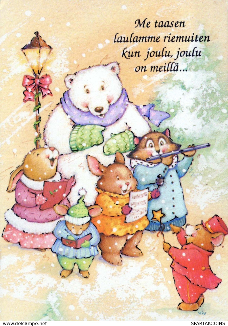Feliz Año Navidad OSO DE PELUCHE Vintage Tarjeta Postal CPSM #PAU902.A - Neujahr