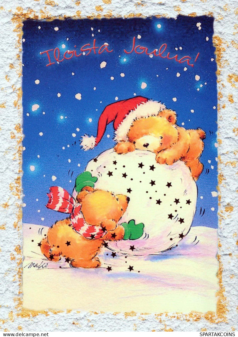 Feliz Año Navidad OSO DE PELUCHE Vintage Tarjeta Postal CPSM #PAU872.A - Neujahr