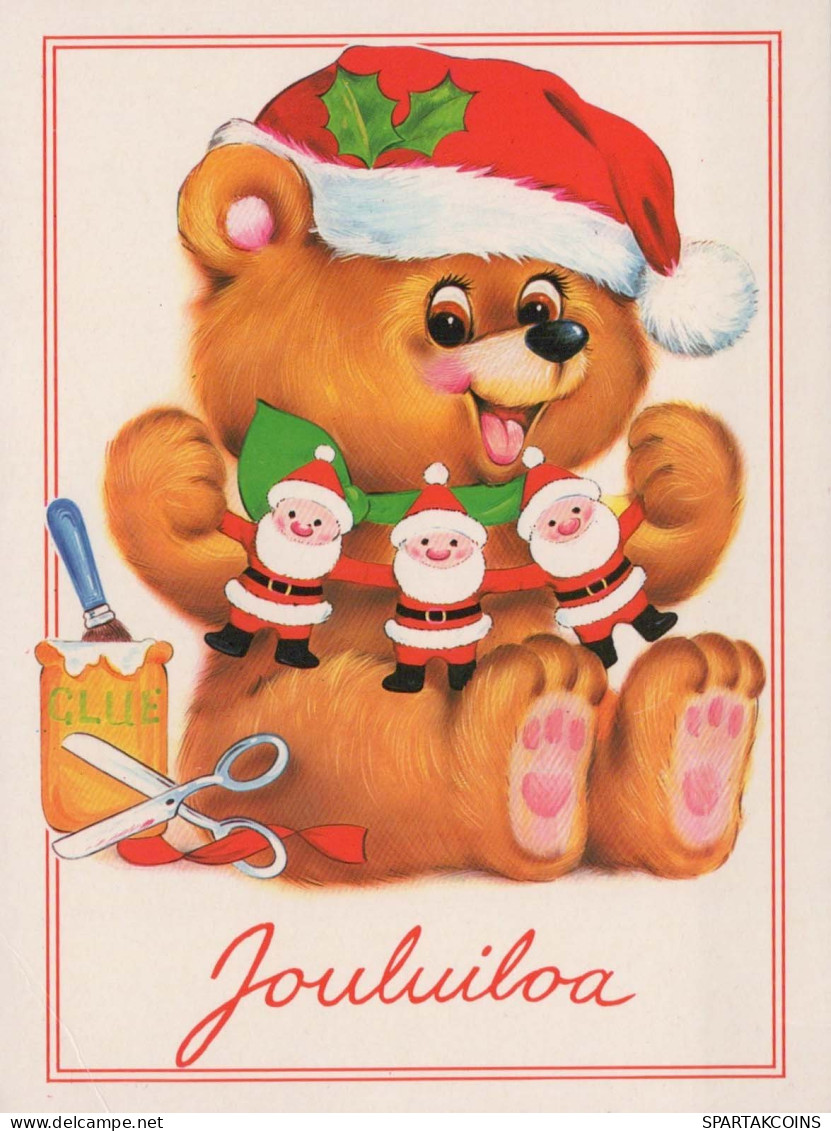 Bonne Année Noël OURS EN PELUCHE Vintage Carte Postale CPSM #PAU669.A - Neujahr