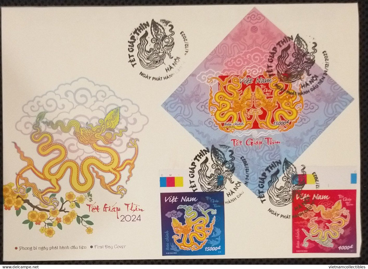 FDC Viet Nam Vietnam With Imperf Stamps & Souvenir Sheet 2023: NEW YEAR OF DRAGON 2024 (Ms1185) - Viêt-Nam