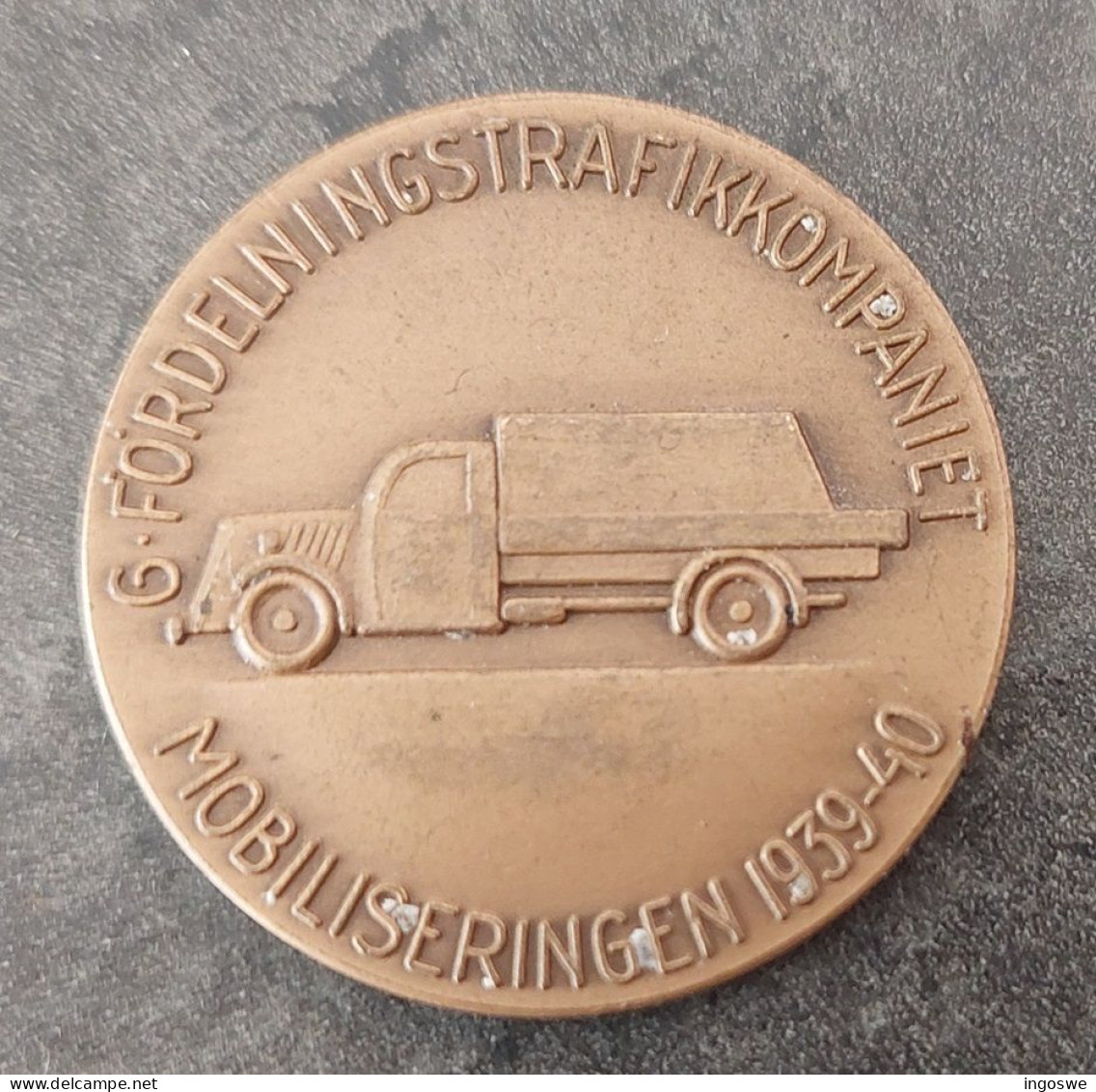 WWII Sweden - Small Medal - "Mobilization 1939-40, 6th Distribution Traffic Company". Scarce - 1939-45