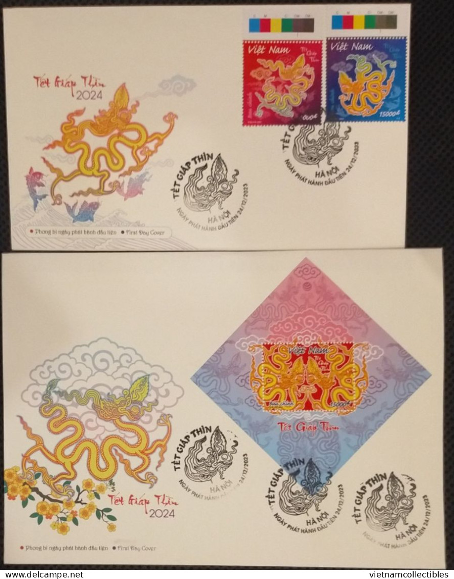 FDC Viet Nam Vietnam With Perf Stamps & Souvenir Sheet 2023: NEW YEAR OF DRAGON 2024 (Ms1185) - Vietnam