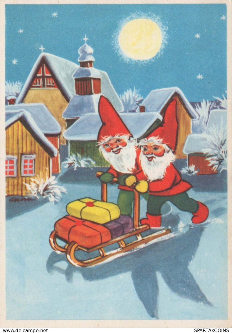 BABBO NATALE Buon Anno Natale GNOME Vintage Cartolina CPSM #PBL725.A - Santa Claus