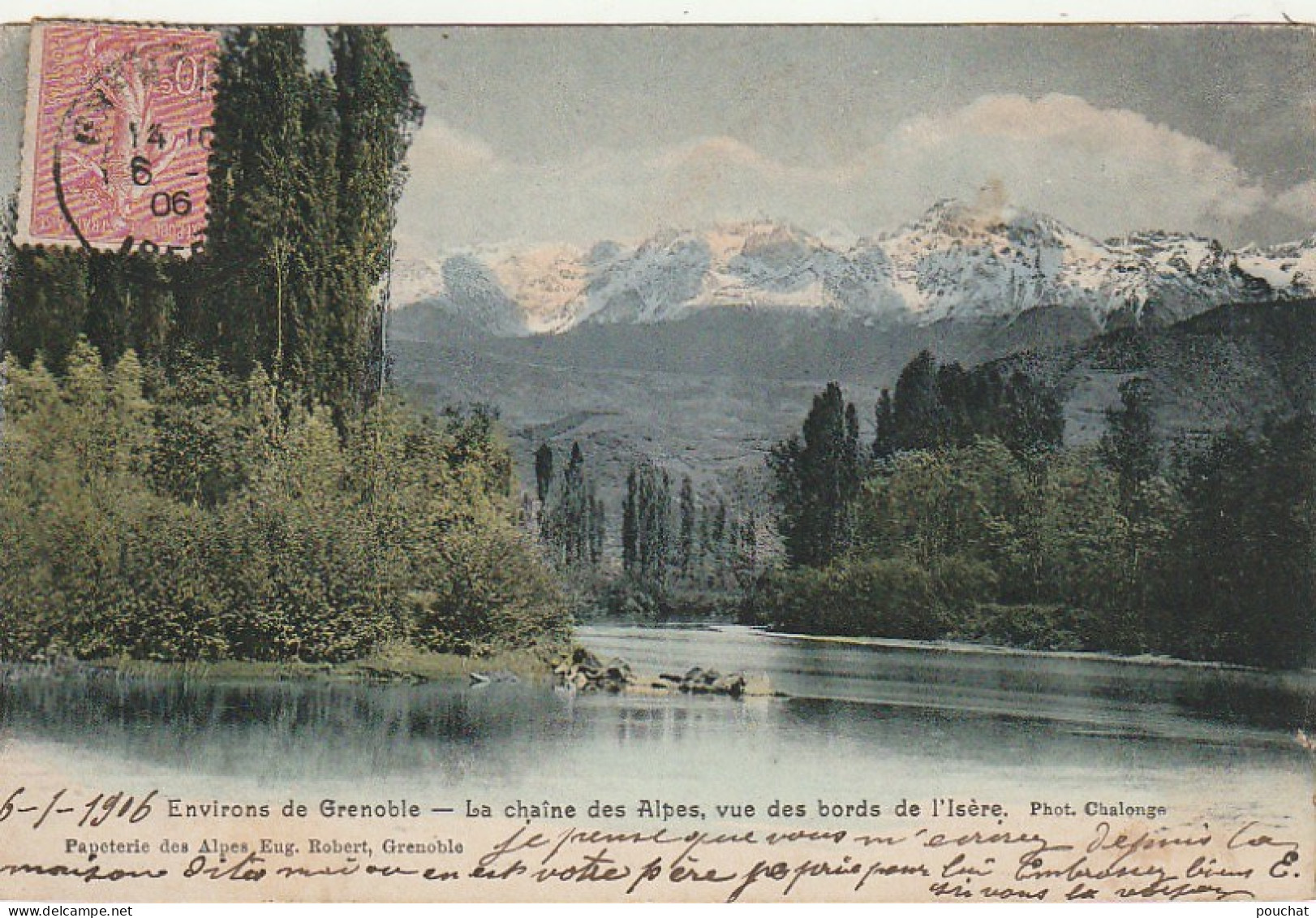 DE 16 -(38) ENVIRONS DE GRENOBLE -   LA CHAINE DES ALPES , VUE DES BORDS DE L ' ISERE - CARTE COLORISEE -  2 SCANS - Grenoble