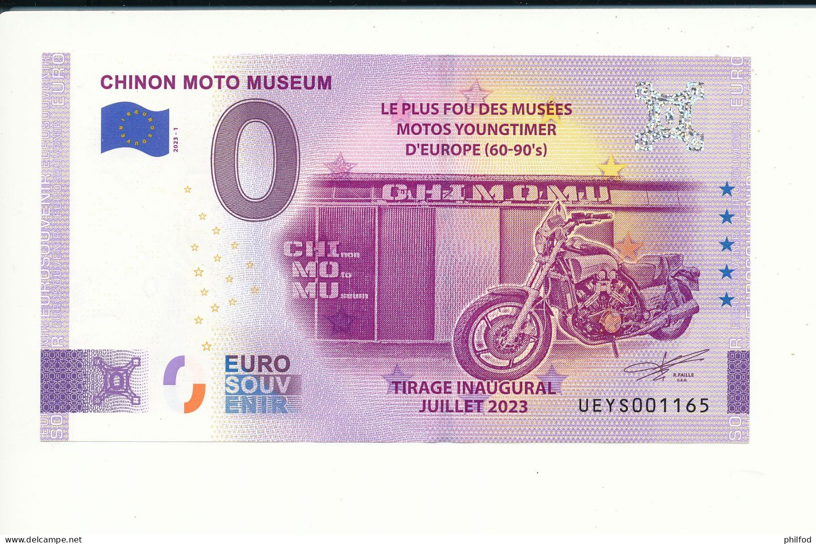 Billet Touristique 0 Euro - CHINON MOTO MUSEUM - UEYS - 2023-1  N° 1165 - Andere & Zonder Classificatie