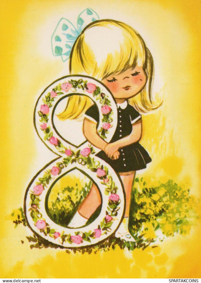 FELIZ CUMPLEAÑOS 8 Año De Edad CHICA NIÑOS Vintage Tarjeta Postal CPSM Unposted #PBU038.A - Anniversaire