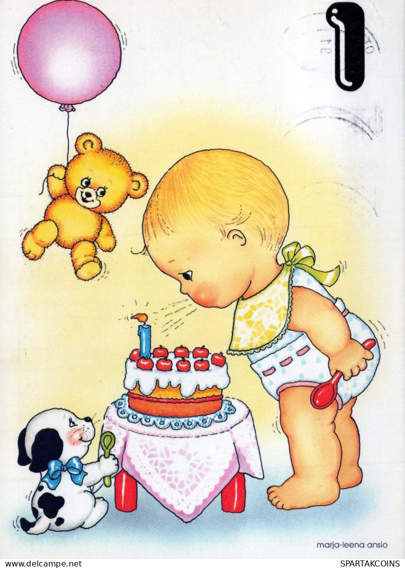 FELIZ CUMPLEAÑOS 1 Año De Edad KID NIÑOS Vintage Tarjeta Postal CPSM #PBU013.A - Birthday