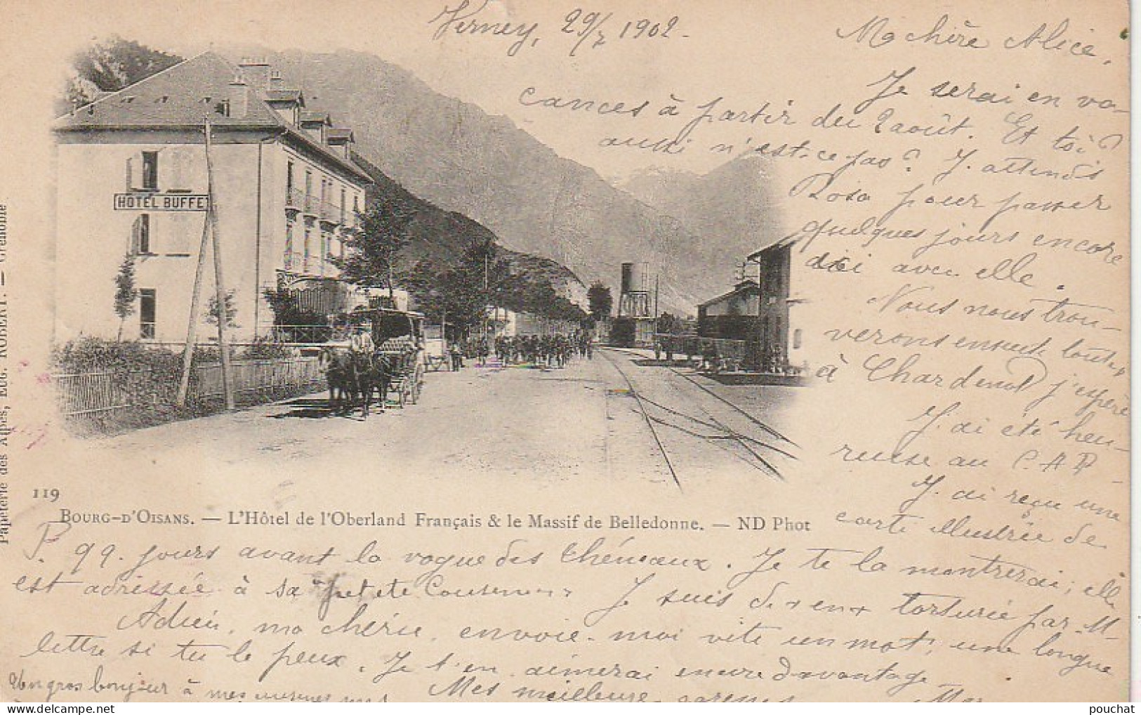 DE 16 -(38) BOURG D' OISANS - L ' HOTEL DE L ' OBERLAND FRANCAIS ET LE MASSIF DE BELLEDONNE - ANIMATION  -  2 SCANS - Bourg-d'Oisans