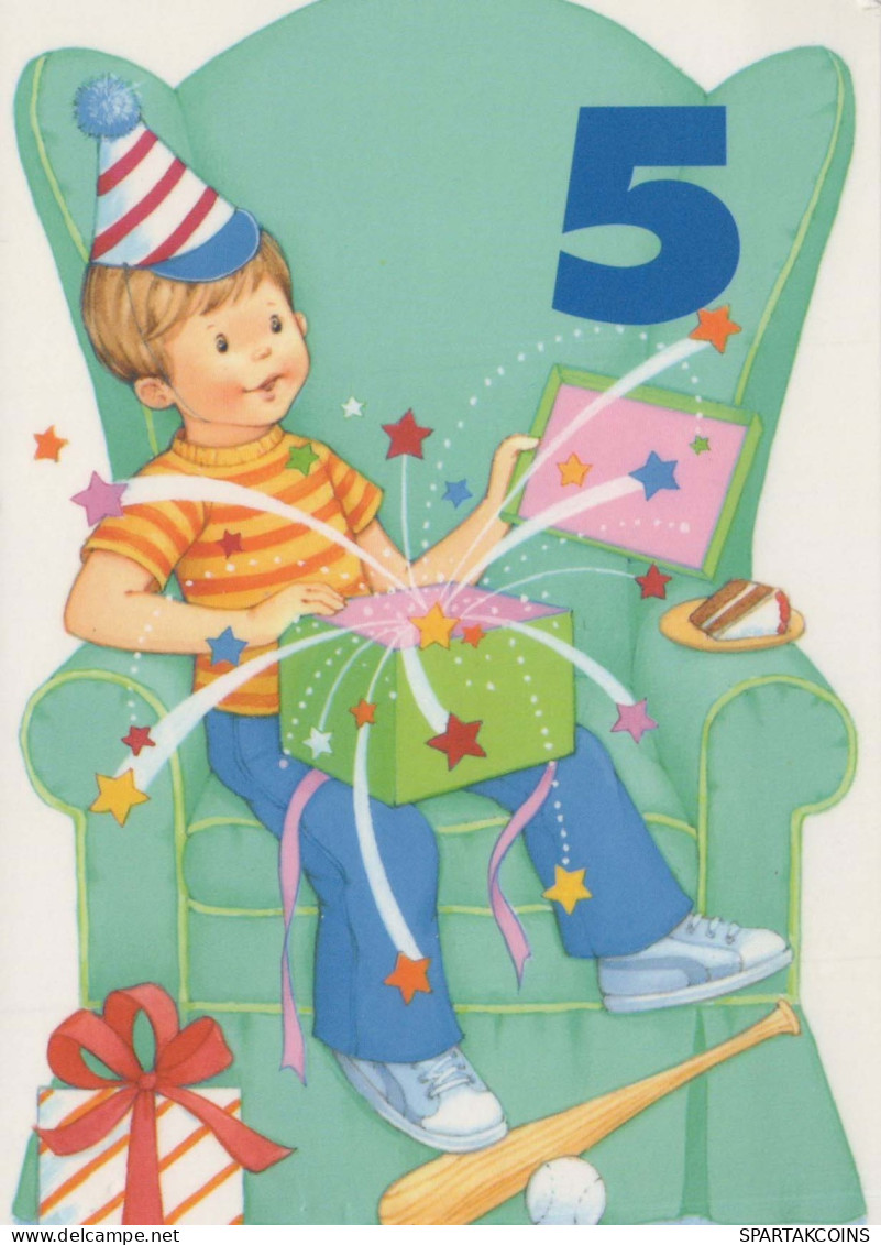 FELIZ CUMPLEAÑOS 5 Año De Edad NIÑO NIÑOS Vintage Tarjeta Postal CPSM #PBT962.A - Birthday