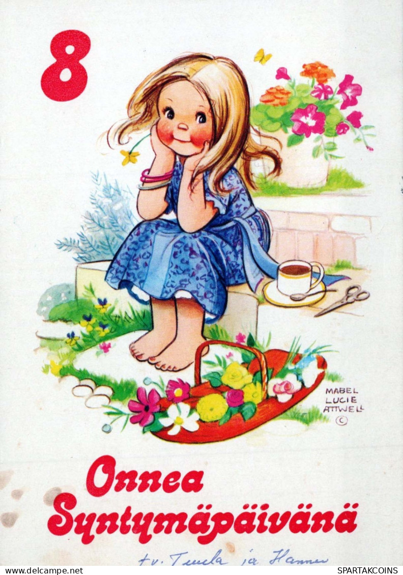 HAPPY BIRTHDAY 8 Year Old GIRL CHILDREN Vintage Postal CPSM #PBT906.A - Anniversaire