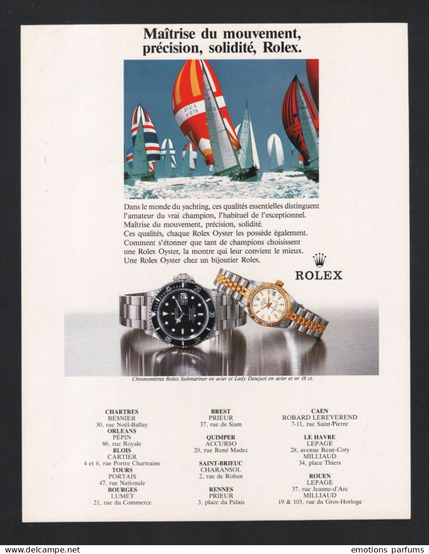 Pub Papier 1989 MONTRE Horlogerie Chronometre ROLEX Bijoux  Montres Geneve Yachting Voile - Publicités