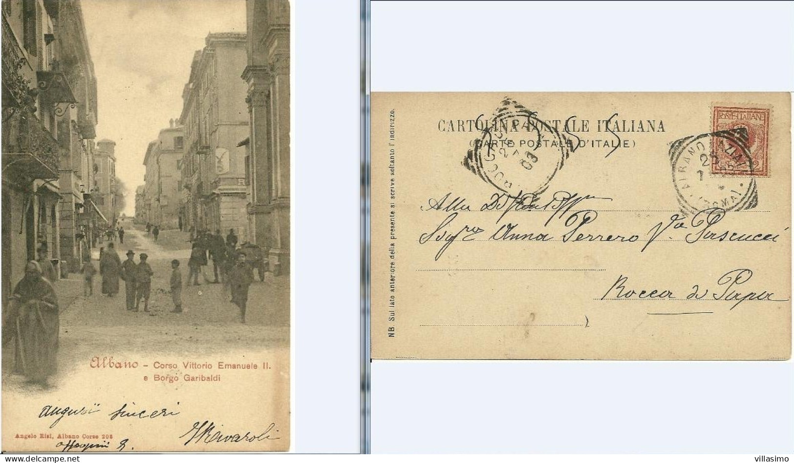 ROMA - ALBANO - CORSO VITTORIO EMANUELE II E BORGO GARIBALDI  - VG. 1903 - Otros Monumentos Y Edificios