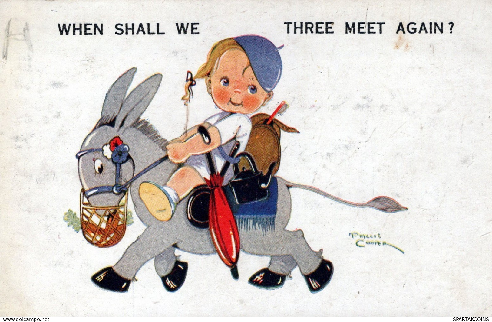 ESEL Tiere Kinder Vintage Antik Alt CPA Ansichtskarte Postkarte #PAA111.A - Burros