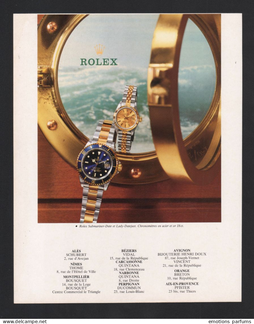 Pub Papier 1989 MONTRE Horlogerie Chronometre ROLEX Bijoux  Montres Geneve Hublot - Pubblicitari