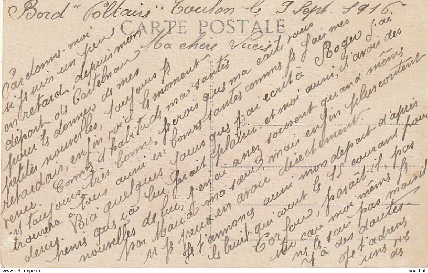 DE 3 - LE " VOLTAIRE " - DREADNOUGTH  1 ère ESCADRE  -  MARINE DE GUERRE - CORRESPONDANCE DEPART TOULON 1916 - 2 SCANS - Krieg