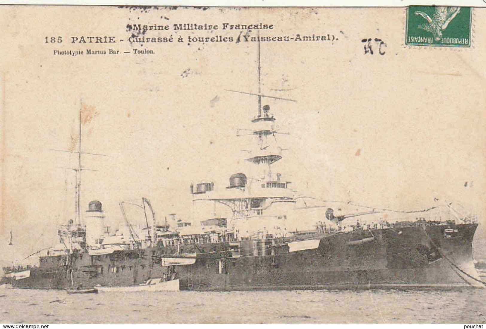 DE 3 - MARINE MILITAIRE FRANCAISE  - " PATRIE " , CUIRASSE A TOURELLES , VAISSEAU AMIRAL  -  2 SCANS - Warships