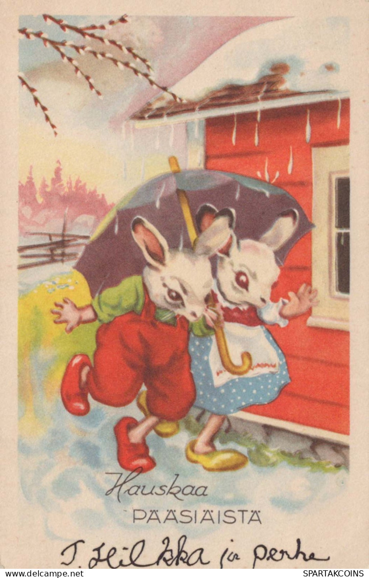 EASTER RABBIT EGG Vintage Postcard CPA #PKE241.A - Ostern